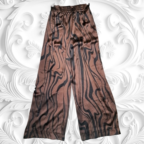 House Of Harlow 1960 Ànimal Print Black Brown Satin Wide Leg Pants - Picture 5 of 7